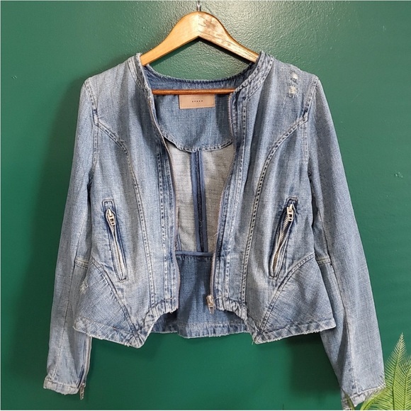 Blank NYC Moto Denim Zip Up Jacket Medium - Picture 2 of 14